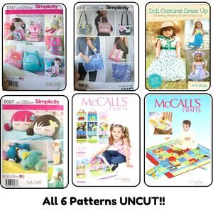 SIX (6) SETS of Sewing Patterns Simplicity and McCalls for Kids NWT